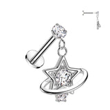 Prong Set CZ & CZ Star Saturn Ring Dangle  Labret Ear Cartilage Tragus