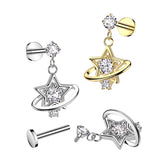 Prong Set CZ & CZ Star Saturn Ring Dangle  Labret Ear Cartilage Tragus