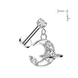 Prong Set CZ & Crescent Moon Dangle Labret Ear Cartilage Tragus