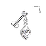 Prong Set CZ & Heart CZ Dangle Labret Ear Cartilage Tragus