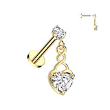 Prong Set CZ & Heart CZ Dangle Labret Ear Cartilage Tragus