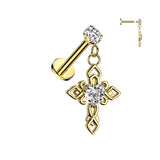 Heart CZ Center Celtic Cross Dangle Labret Ear Cartilage Tragus