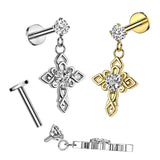 Heart CZ Center Celtic Cross Dangle Labret Ear Cartilage Tragus