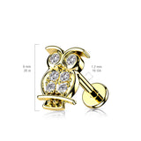 CZ Pave Owl Top Labret Tragus Snug Ear Cartilage Helix Studs