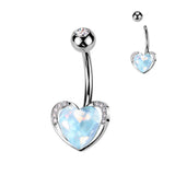 Aqua Aurora Borealis Heart CZ Navel Belly Button Ring