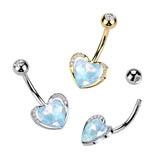 Aqua Aurora Borealis Heart CZ Navel Belly Button Ring