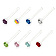 8 Pc Clear Acrylic With Mixed CZ Nose Stud No Metal 20G