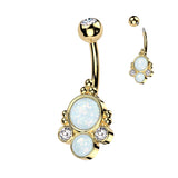 Surgical Steel Belly Ring With Double Opal & Round CZ