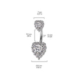 Double CZ Pave Around the Hearts Belly Button Navel Ring