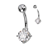 Implant Titanium With Round Prong Set CZ Belly Button Ring