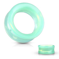 Pair Green Opalite Glass Double Flare Ear Plugs