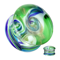 Pair Blue Green Swirl Double Flare Ear Plugs