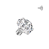 Titanium Internally Threaded Prong Set Heart CZ Dermal Anchor Top