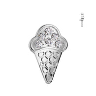 Titanium CZ Pave Ice Cream Cone Dermal Anchor Tops 16G