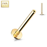 14K Solid Gold Threadless Push In Labret, Flat Back Stud Pins