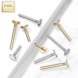 14K Solid Gold Threadless Push In Labret, Flat Back Stud Pins