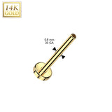 14K Solid Gold Threadless Push In Labret, Flat Back Stud Pins