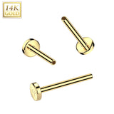 14K Solid Gold Threadless Push In Labret, Flat Back Stud Pins