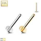 14K Solid Gold Threadless Push In Labret, Flat Back Stud Pins