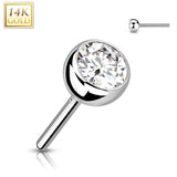 14K Gold CZ Bezel Set Threadless Push In Top Replacements For Lip