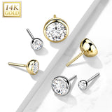 14K Gold CZ Bezel Set Threadless Push In Top Replacements For Lip