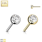 14K Solid Gold CZ Bezel Threadless Push In Top Replacement For Lip