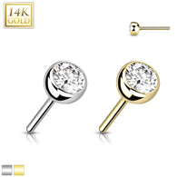 14K Solid Gold CZ Bezel Threadless Push In Top Replacement For Lip