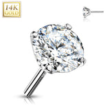 14K Solid Gold CZ Prong Threadless Push In Top Replacements For Labret Tragus