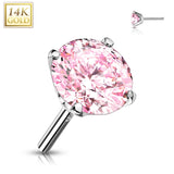 14K Solid Gold CZ Prong Threadless Push In Top Replacement For Labret Tragus