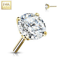 14K Solid Gold CZ Prong Threadless Push In Top Replacement For Labret Tragus