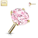 14K Solid Gold CZ Prong Threadless Push In Top Replacement For Labret Tragus