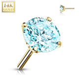 14K Solid Gold CZ Prong Threadless Push In Top Replacements For Labret Tragus