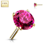 14K Solid Gold CZ Prong Threadless Push In Top Replacement For Labret Tragus