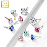 14K Solid Gold CZ Prong Threadless Push In Top Replacement For Labret Tragus