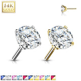 14K Solid Gold CZ Prong Threadless Push In Top Replacement For Labret Tragus