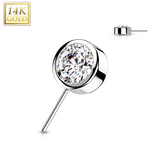 14K Solid Gold Threadless Push In Front Facing CZ Bezel Ball