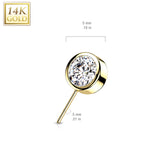 14K Solid Gold Threadless Push In Front Facing CZ Bezel Ball