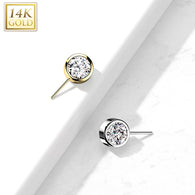 14K Solid Gold Threadless Push In Front Facing CZ Bezel Ball