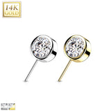 14K Solid Gold Threadless Push In Front Facing CZ Bezel Ball