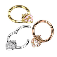 High Precision Hinged Segment Rings With CZ Heart Crown Top