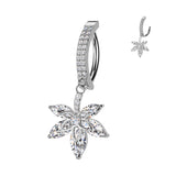 CZ Pave & Pot Leaf CZ Dangle Hinged Belly Button Ring