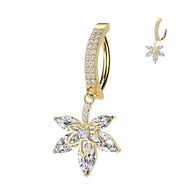 CZ Pave & Pot Leaf CZ Dangle Hinged Belly Button Ring