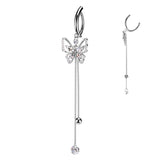 CZ Butterfly & Ball And Gem Dangle Hinged Belly Button Ring