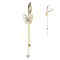 CZ Butterfly & Ball And Gem Dangle Hinged Belly Button Ring