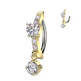 CNC CZ and Heart CZ Center & CZ Dangle Hinged Belly Button Ring