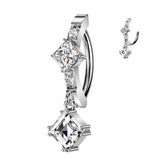 CNC CZ and Diamond CZ Center & CZ Dangle Hinged Belly Button Ring