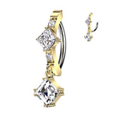 CNC CZ and Diamond CZ Center & CZ Dangle Hinged Belly Button Ring