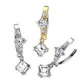 CNC CZ and Diamond CZ Center & CZ Dangle Hinged Belly Button Ring