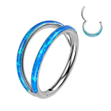 Titanium Hinged Segment Ring Double Hoop Opal For Nose Septum Cartilage