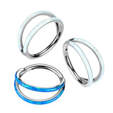 Titanium Hinged Segment Ring Double Hoop Opal For Nose Septum Cartilage